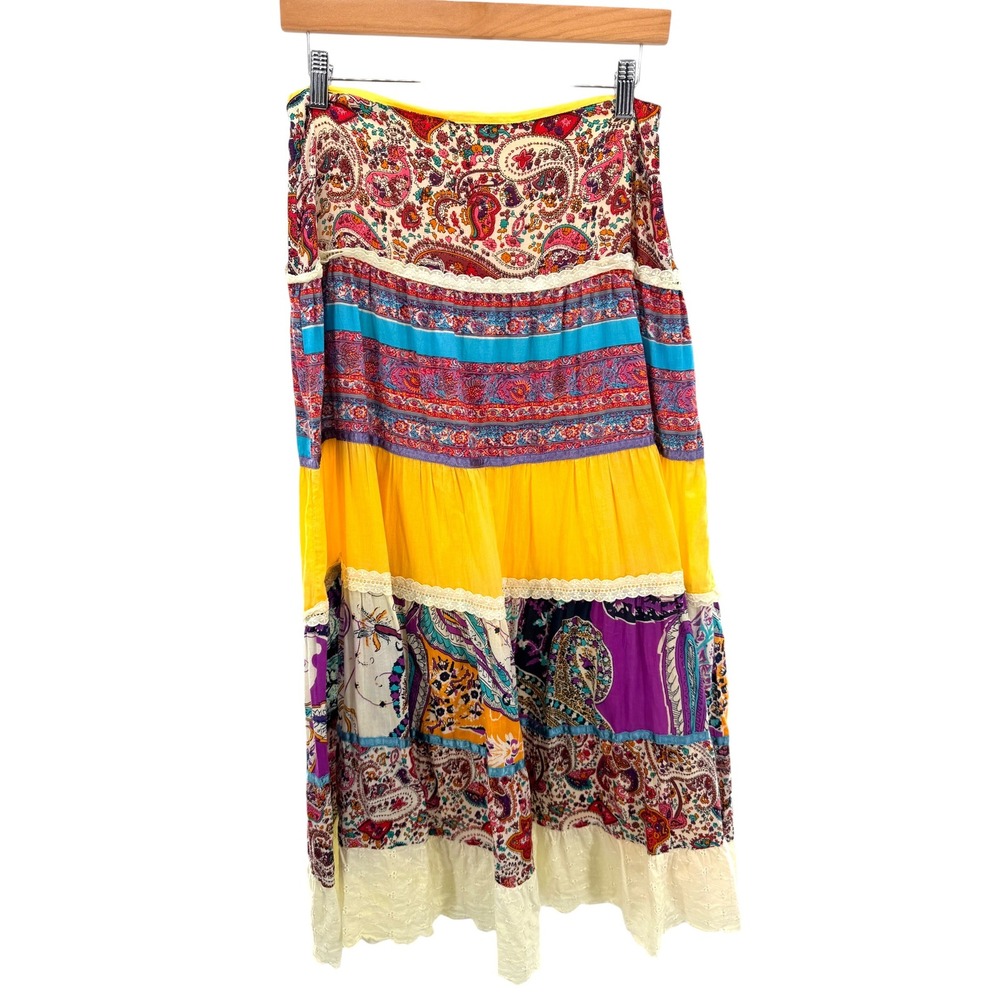 Live A Little Vintage Maxi Skirt Size 8 Y2K Tiered‎ Mixed Material Boho Prairie